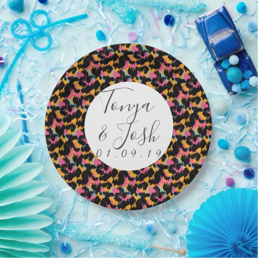Farbenfrohe Cheetah Print Pattern Moderne Hochzeit Pappteller (Party)