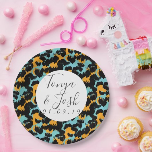 Farbenfrohe Cheetah Print Pattern Moderne Hochzeit Pappteller (Party)