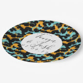 Farbenfrohe Cheetah Print Pattern Moderne Hochzeit Pappteller (Schrägansicht)