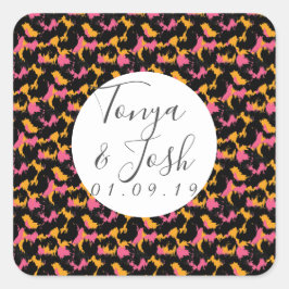 Farbenfrohe Cheetah Print Pattern Moderne Hochzeit Quadratischer Aufkleber