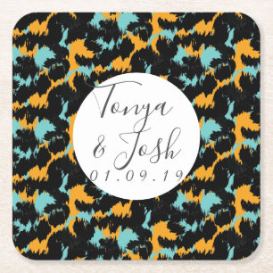 Farbenfrohe Cheetah Print Pattern Moderne Hochzeit Rechteckiger Pappuntersetzer