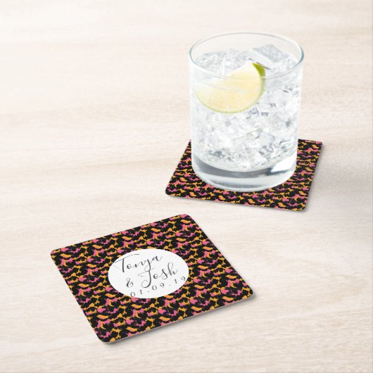 Farbenfrohe Cheetah Print Pattern Moderne Hochzeit Rechteckiger Pappuntersetzer (Vor Ort)