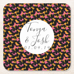 Farbenfrohe Cheetah Print Pattern Moderne Hochzeit Rechteckiger Pappuntersetzer