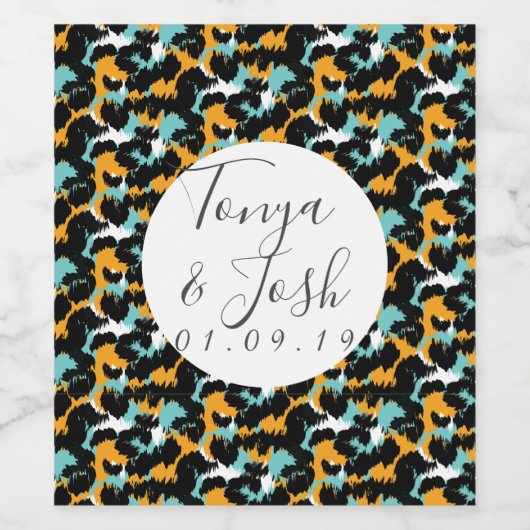 Farbenfrohe Cheetah Print Pattern Moderne Hochzeit Weinetikett (Einzelnes Label)