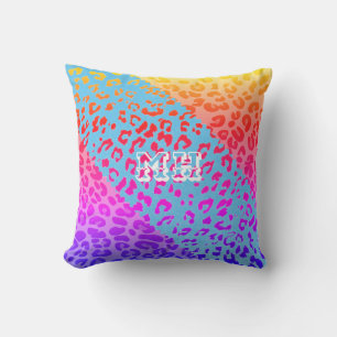 Farbenfrohe Cheetah Print Rainbow Initialen Monogr Kissen