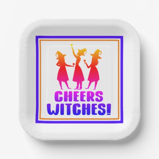 Farbenfrohe Chefs Hexen Funny Halloween Party Pappteller (Vorderseite)