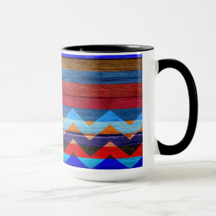 Farbenfrohe Chevron-Streifen auf Holz #19 Tasse