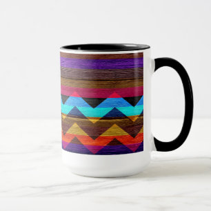 Farbenfrohe Chevron-Streifen auf Holz #8 Tasse