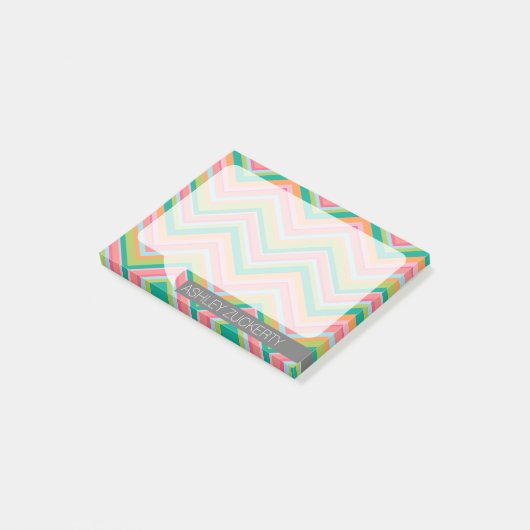 Farbenfrohe Chevrons sprechen Blase Personalisiert Post-it Klebezettel (angewinkelt)