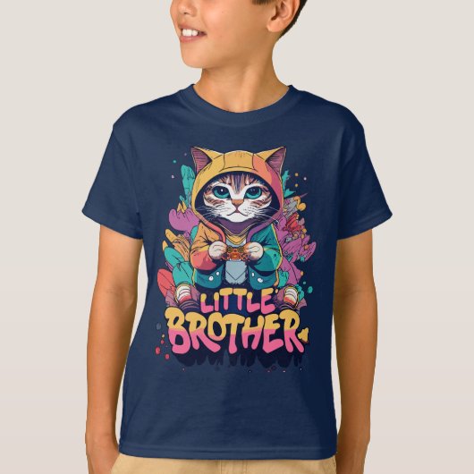 Farbenfrohe Chibi-Hooded Cat Little Brother T-Shirt (Vorderseite)