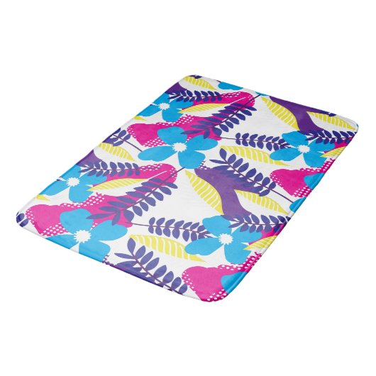 Farbenfrohe Chic Floral & Dot Muster mit Blätter Badematte (Schrägansicht)