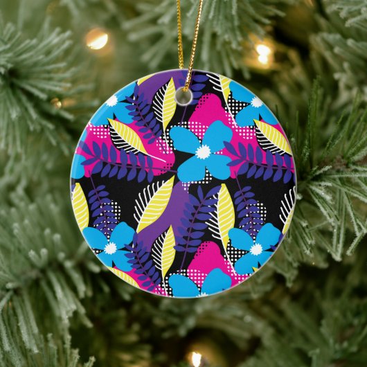 Farbenfrohe Chic Floral & Dot Muster mit Blätter C Keramik Ornament (Baum)
