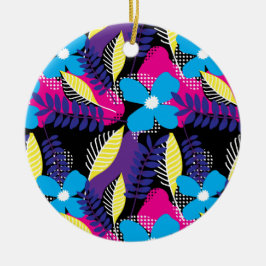 Farbenfrohe Chic Floral & Dot Muster mit Blätter C Keramik Ornament