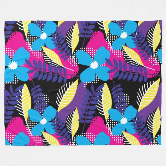 Farbenfrohe Chic Floral & Dot Muster mit Blätter F Fleecedecke (Vorderseite (Horizontal))