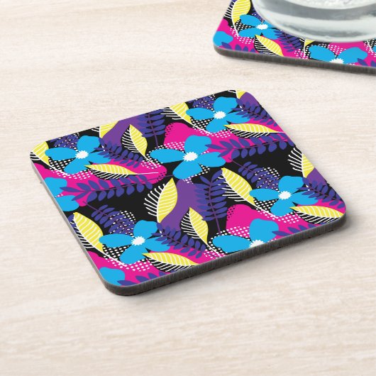 Farbenfrohe Chic Floral & Dot Muster mit Blätter Getränkeuntersetzer (Linke Seite)