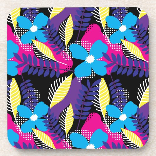 Farbenfrohe Chic Floral & Dot Muster mit Blätter Getränkeuntersetzer (Vorderseite)