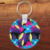 Farbenfrohe Chic Floral & Dot-Muster mit Blätter-K Schlüsselanhänger (Vorderseite)
