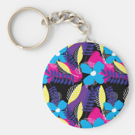 Farbenfrohe Chic Floral & Dot-Muster mit Blätter-K Schlüsselanhänger