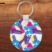 Farbenfrohe Chic Floral & Dot Muster mit Blätter Schlüsselanhänger (Vorderseite)