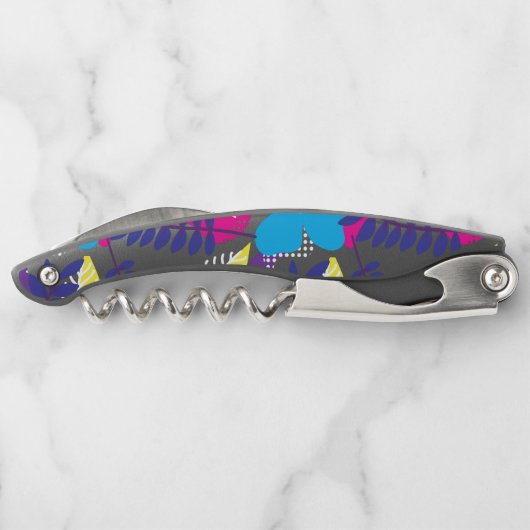 Farbenfrohe Chic Floral & Dot Muster mit Blätter W Kellnermesser (Rückseite)