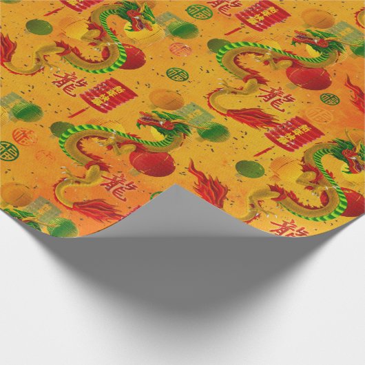 Farbenfrohe Chinesen Neues Jahr des Drachen 2024 Geschenkpapier (Ecke)