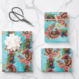 Farbenfrohe Chinesen Neues Jahr des Drachen 2024 Geschenkpapier Set