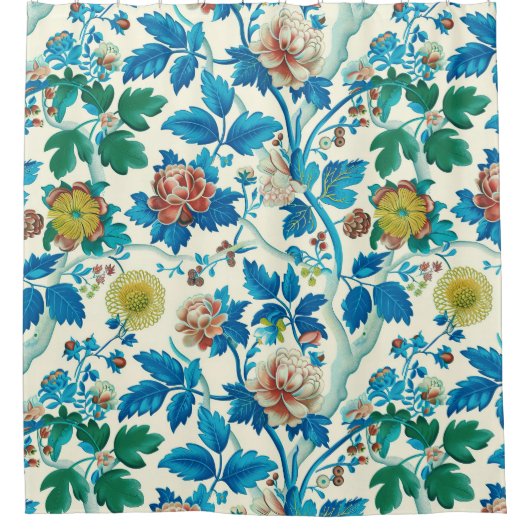 Farbenfrohe Chinoiserie Traditionelles, florales M Duschvorhang (Vorderseite)