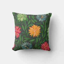 Farbenfrohe Chrysanthemen und Grünfolienmuster Kissen