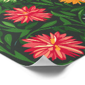 Farbenfrohe Chrysanthemen und Grünfolienmuster Poster (Ecke)