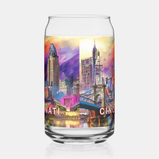 Farbenfrohe Cincinnati Skyline Dosenglas (Rechts)