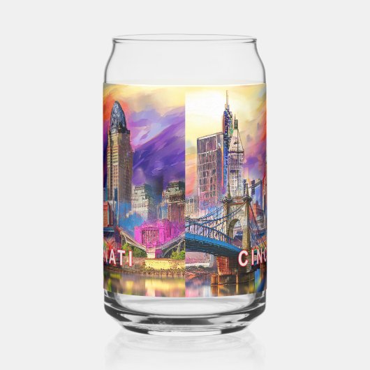Farbenfrohe Cincinnati Skyline Dosenglas (Links)