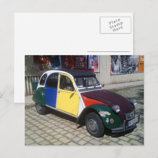 Farbenfrohe Citroen 2 CV Postkarte (Vorne/Hinten)