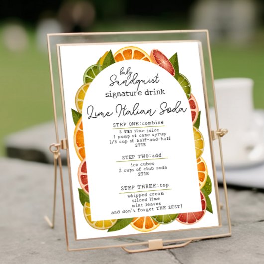 Farbenfrohe Citrus Baby Dusche Signatur Trinkzeich Poster