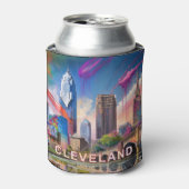 Farbenfrohe Cleveland Skyline Abstrakte Kunst Dosenkühler (Kanne Vorderseite)