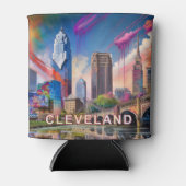 Farbenfrohe Cleveland Skyline Abstrakte Kunst Dosenkühler (Vorderseite)