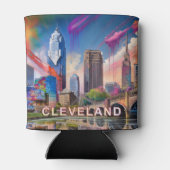 Farbenfrohe Cleveland Skyline Abstrakte Kunst Dosenkühler (Rückseite)