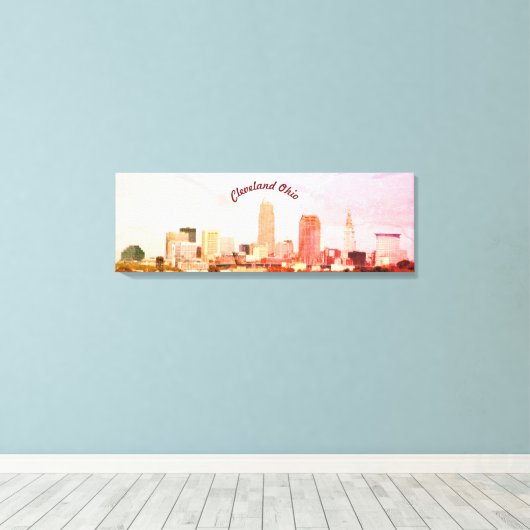 Farbenfrohe Cleveland Skyline Canvas Print Leinwanddruck (Insitu (Holzboden))