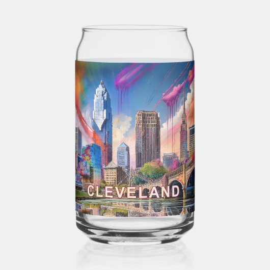 Farbenfrohe Cleveland Skyline Dosenglas (Vorderseite)