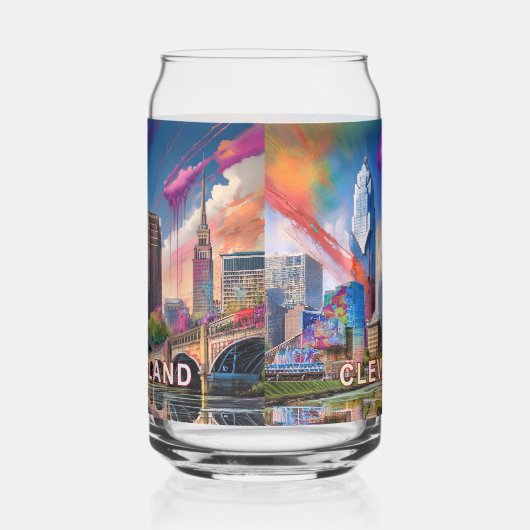 Farbenfrohe Cleveland Skyline Dosenglas (Rechts)
