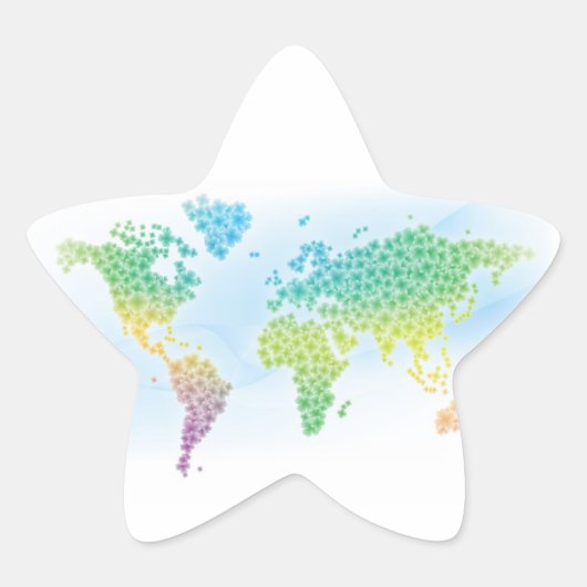 Farbenfrohe Cloud World Map Stern-Aufkleber (Vorderseite)