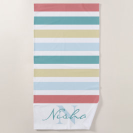 Farbenfrohe Coastal Monogram Streifen Strandtuch