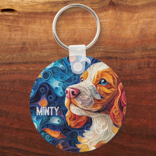 Farbenfrohe Cocker Spanel Dog Portrait Schlüsselanhänger (Rückseite)