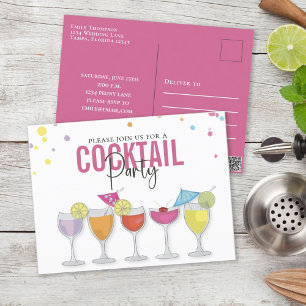 Farbenfrohe Cocktail Party individuelle Einladung Postkarte