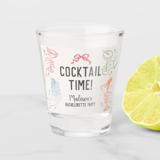 Farbenfrohe Cocktail Party Retro Bachelorette Favo Schnapsglas (Vorderseite)