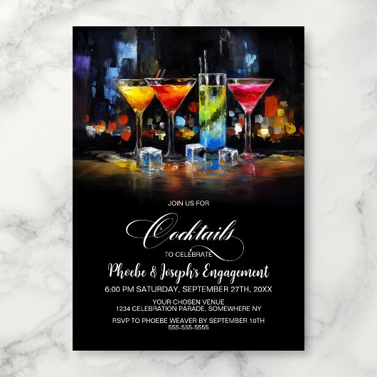 Farbenfrohe Cocktail- Verlobungsfeier Einladung