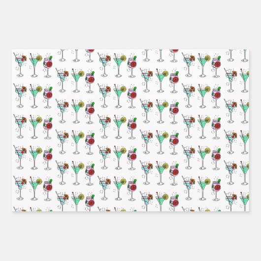 Farbenfrohe Cocktailauswahl Weiß Rosa Blau Geschenkpapier Set (Vorderseite)