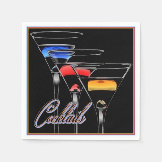 Farbenfrohe Cocktailbrille Black Napkins Serviette (Vorderseite)