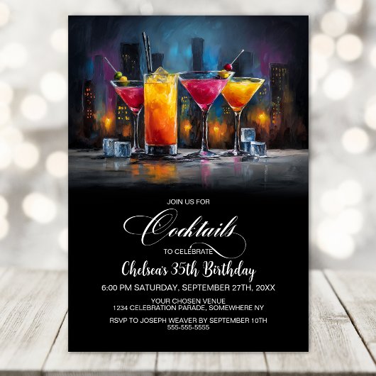 Farbenfrohe Cocktails Geburtstagsfeier Einladung