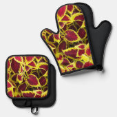 Farbenfrohe Coleus Pflanze Blätter Ofenhandschuh & Topflappen-Set (Vorderseite/Rückseite)