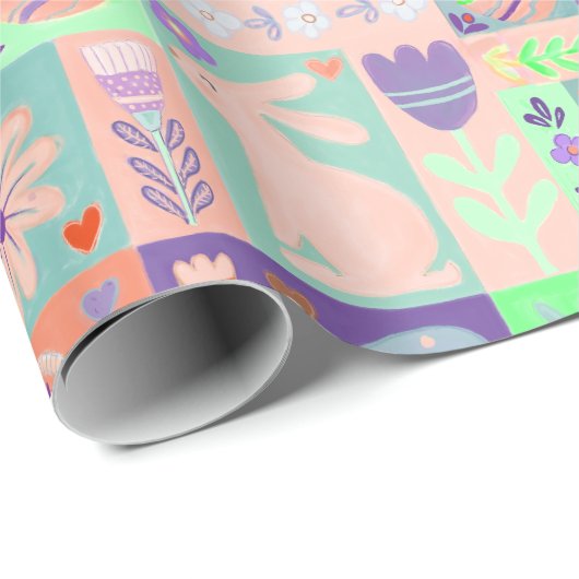 Farbenfrohe Collage Rosa Lila Ostern grün Geschenkpapier (Rolleneckpunkt)